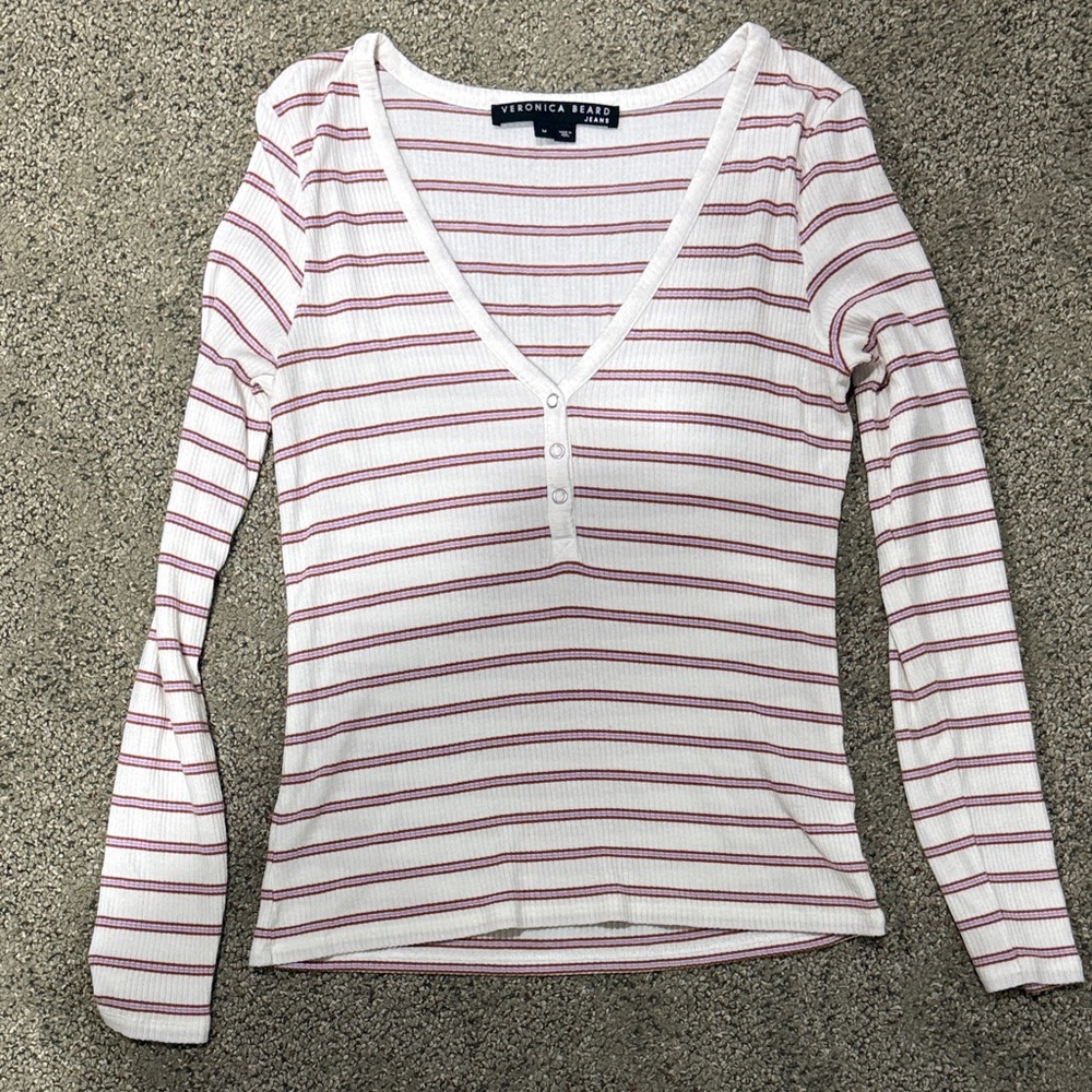 Veronica beard jeans white Vneck striped colorful top sz M